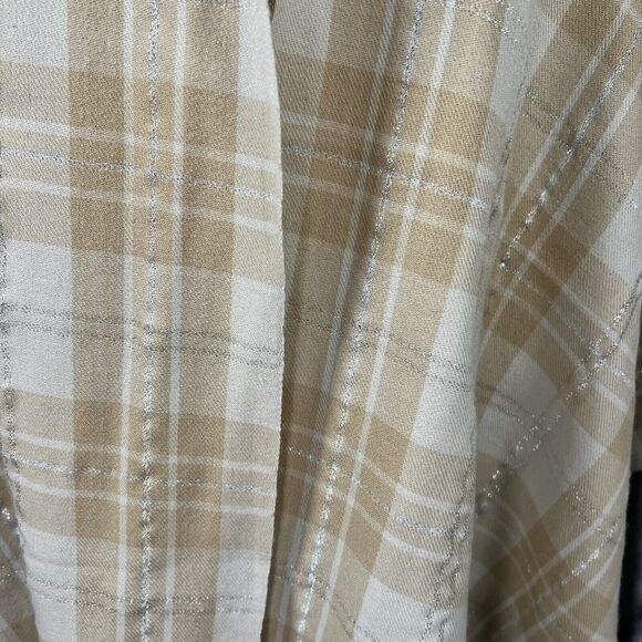 J. Crew Lambswool Plaid Scarf Preppy Beige Tan Silver Fall Winter Fringe 76"x20" - Picture 6 of 13
